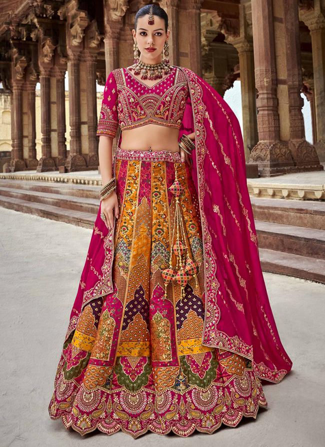 Banarasi Silk Multi Color Bridal Wear Zarkan Work Lehenga Choli